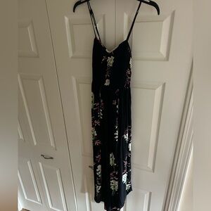 Free People Black Floral V-Neck Maxi Dress with Adjustable Spaghetti Straps